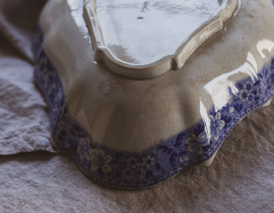 Antique 19th Century Spode Blue Transferware Scalloped Edge Serving Dish