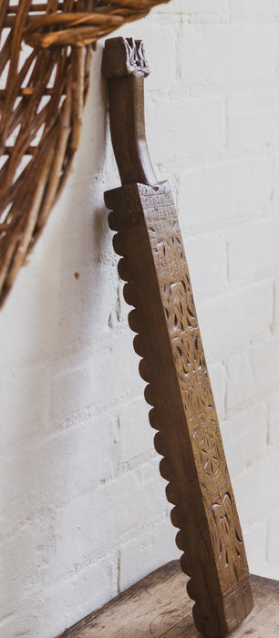 Antique 19th Century Hand-Carved Scandinavian Washing Bat Paddle Board