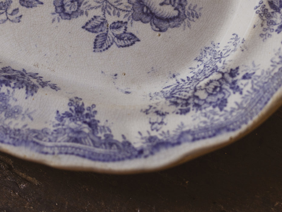 Antique French Blue & White 'Asiatic Pheasant' Oval Platter Ironstone Serving Plate Antique Transferware c.1880