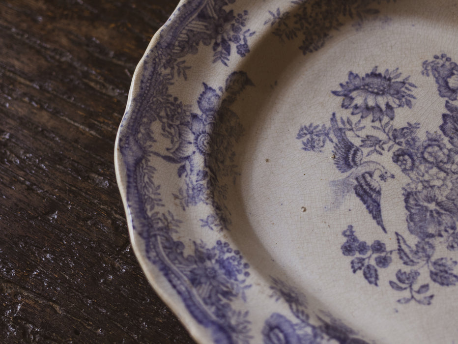Antique French Blue & White 'Asiatic Pheasant' Oval Platter Ironstone Serving Plate Antique Transferware c.1880