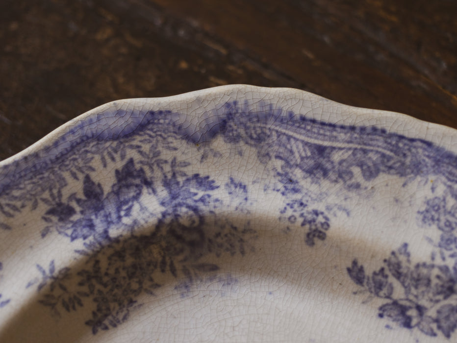 Antique French Blue & White 'Asiatic Pheasant' Oval Platter Ironstone Serving Plate Antique Transferware c.1880