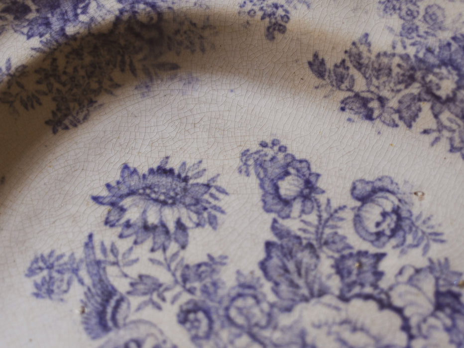 Antique French Blue & White 'Asiatic Pheasant' Oval Platter Ironstone Serving Plate Antique Transferware c.1880