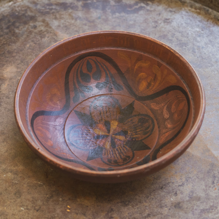 Antique Scandinavian Folk Art Wooden Marriage Bowl – Hand-Painted with Calligraphy
