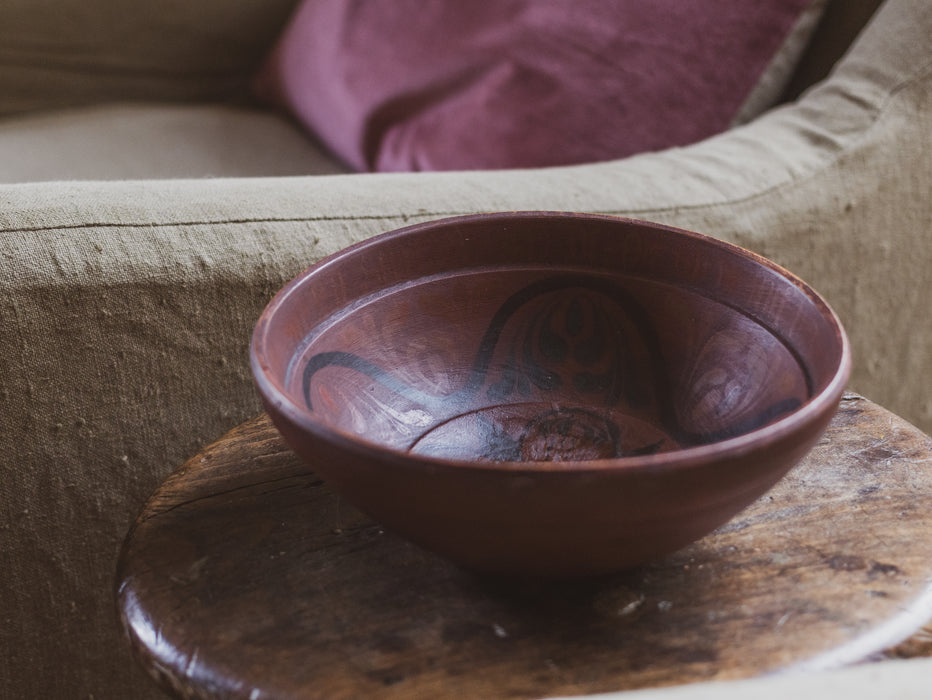 Antique Scandinavian Folk Art Wooden Marriage Bowl – Hand-Painted with Calligraphy
