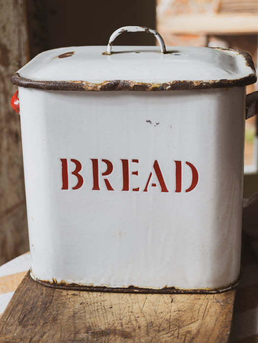 Vintage Large Rectangular White & Red Enamel Bread Bin