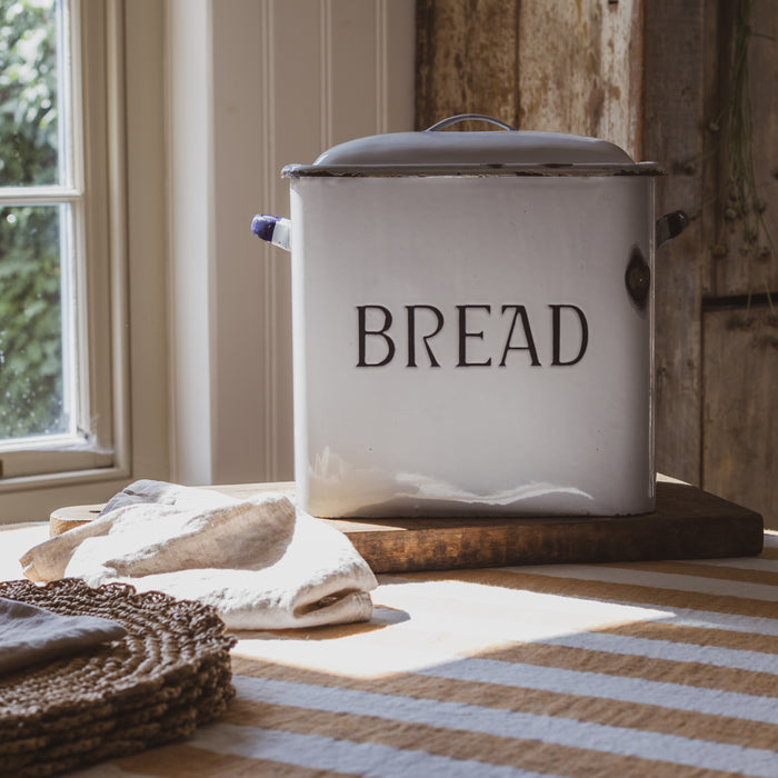 Vintage Large Rectangular Blue & White Enamel Bread Bin