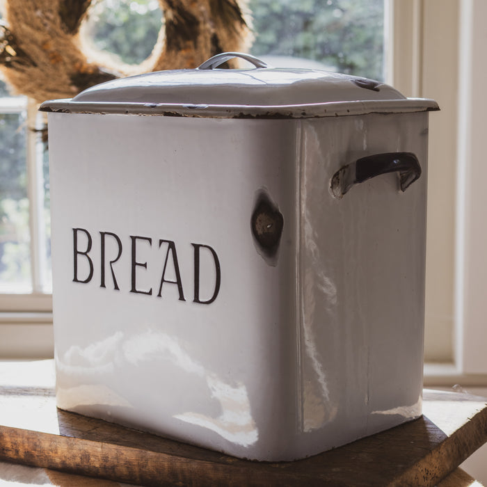 Vintage Large Rectangular Blue & White Enamel Bread Bin