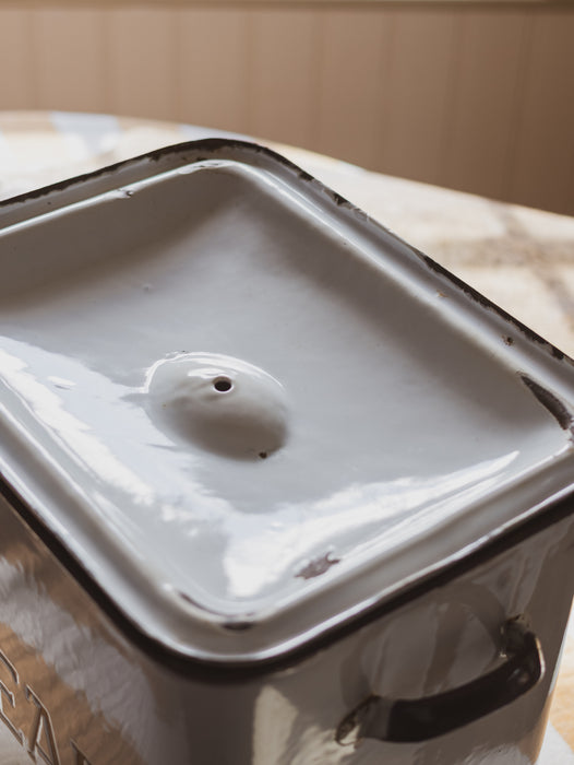 Vintage Large Rectangular Blue & White Enamel Bread Bin