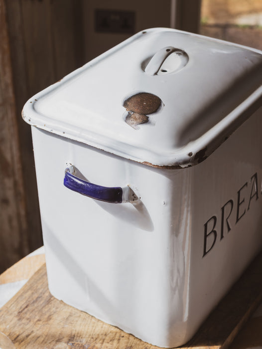 Vintage Large Rectangular Blue & White Enamel Bread Bin