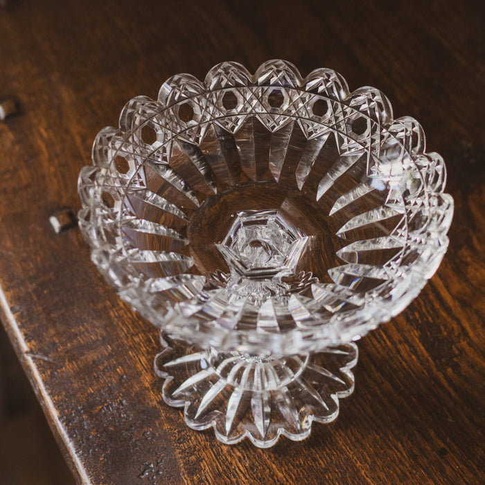 Antique Victorian Crystal Glass Tazza or Comport Dish / Crystal Pedestal Bowl - Small