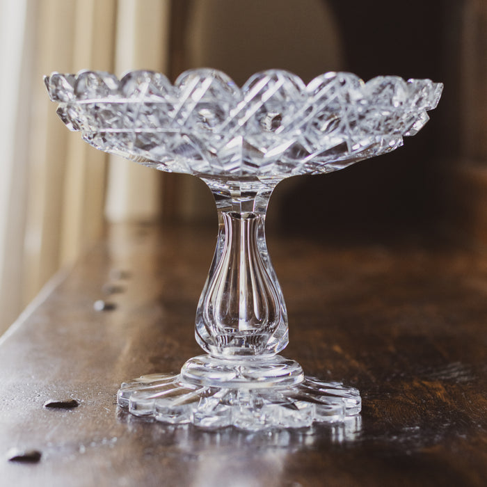 Antique Victorian Crystal Glass Tazza or Comport Dish / Crystal Pedestal Bowl - Small
