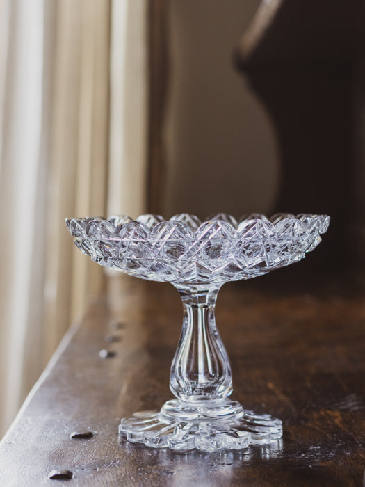 Antique Victorian Crystal Glass Tazza or Comport Dish / Crystal Pedestal Bowl - Small