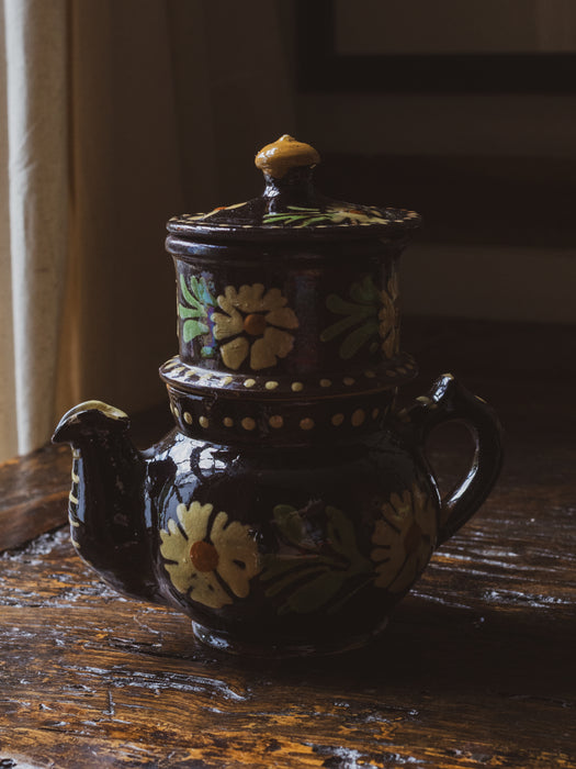 Charming Vintage Savoyard Dark Brown & Floral Motif Teapot with Strainer