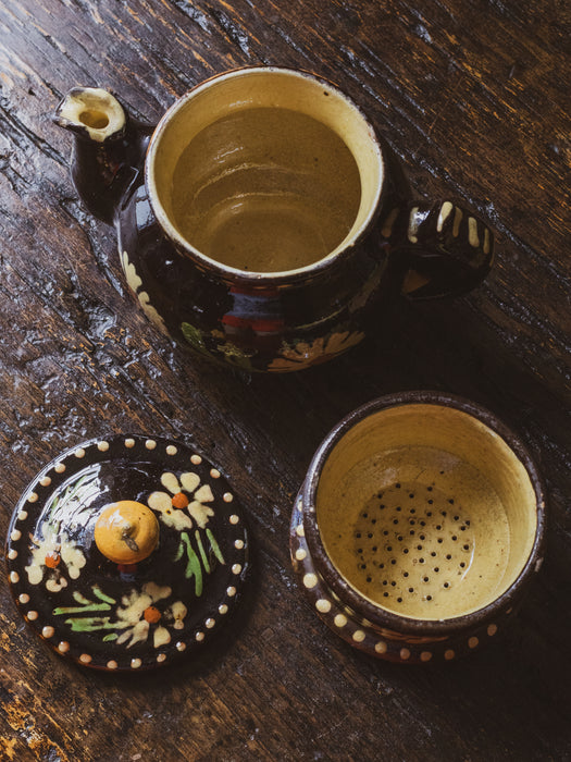 Charming Vintage Savoyard Dark Brown & Floral Motif Teapot with Strainer