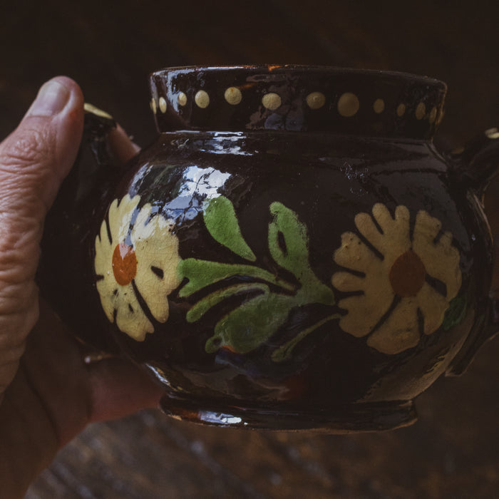 Charming Vintage Savoyard Dark Brown & Floral Motif Teapot with Strainer