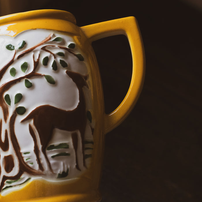Art Deco Style Yellow Beaked Jug with Inset Tree and Deer Pattern