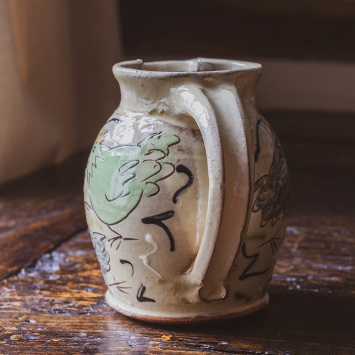 Vintage Small Studio Pottery Jug with Adorable Glazed Chicken Design