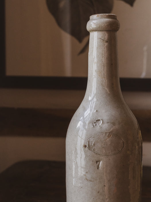 Antique French Grey Beige Stoneware Bottle - Gorgeous Crazing & Patina