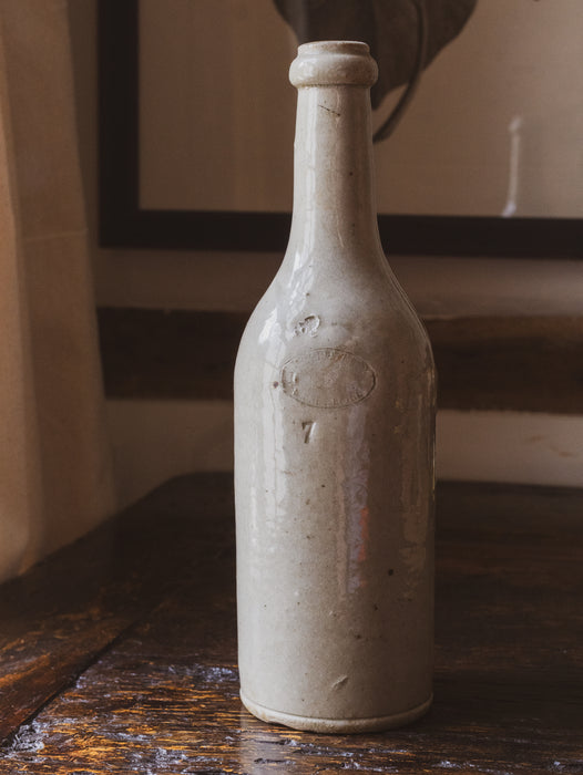Antique French Grey Beige Stoneware Bottle - Gorgeous Crazing & Patina