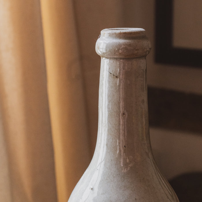 Antique French Grey Beige Stoneware Bottle - Gorgeous Crazing & Patina