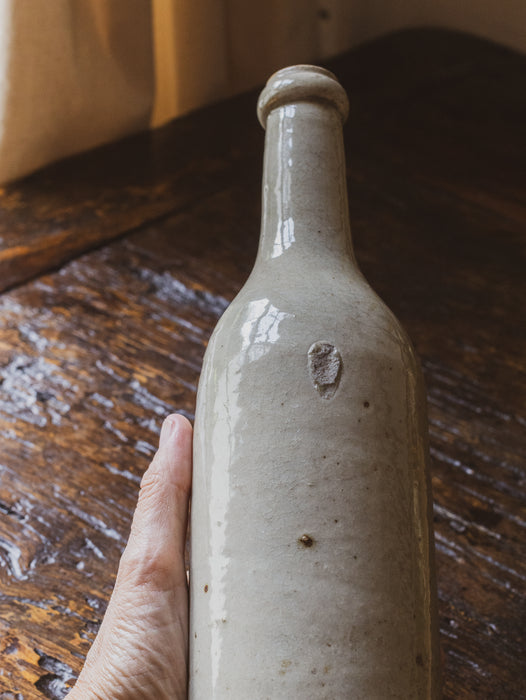 Antique French Grey Beige Stoneware Bottle - Gorgeous Crazing & Patina