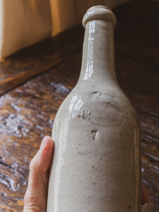Antique French Grey Beige Stoneware Bottle - Gorgeous Crazing & Patina