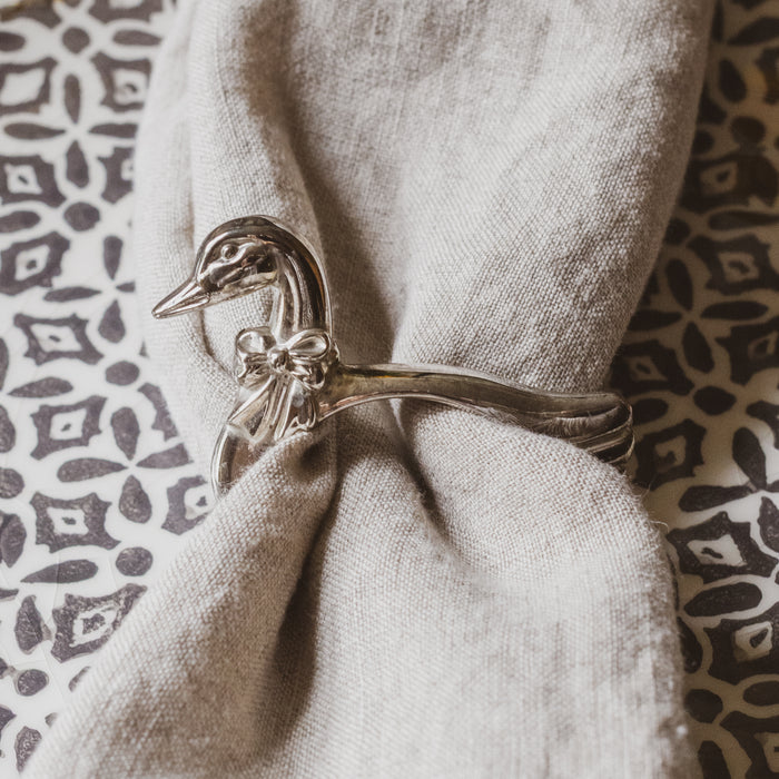 Vintage Silver-Plated 4 Geese Napkin Rings in a Basket / Price is for Both Sets of 4