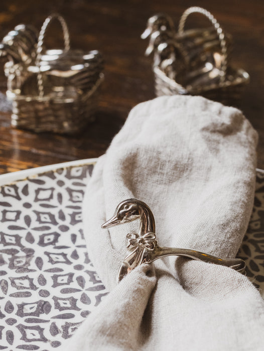 Vintage Silver-Plated 4 Geese Napkin Rings in a Basket / Price is for Both Sets of 4