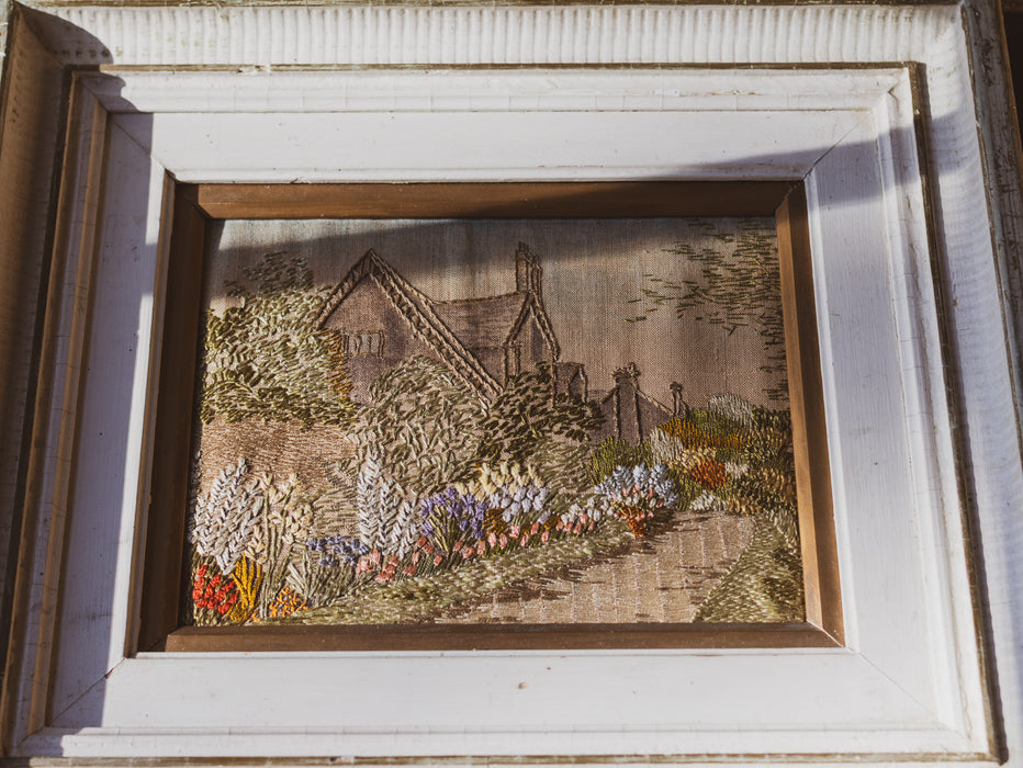 Antique Edwardian Crewel Embroidery Picture - Circa 1910