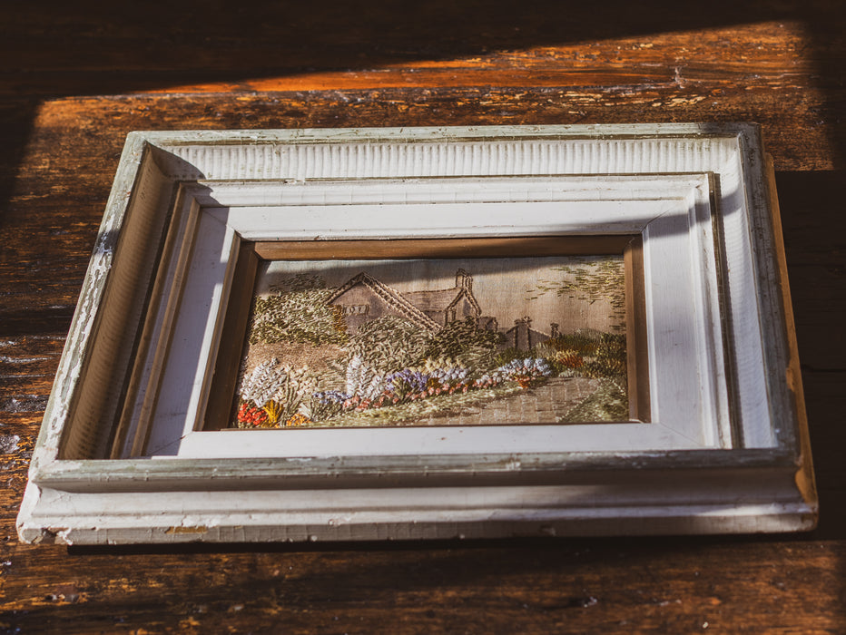 Antique Edwardian Crewel Embroidery Picture - Circa 1910