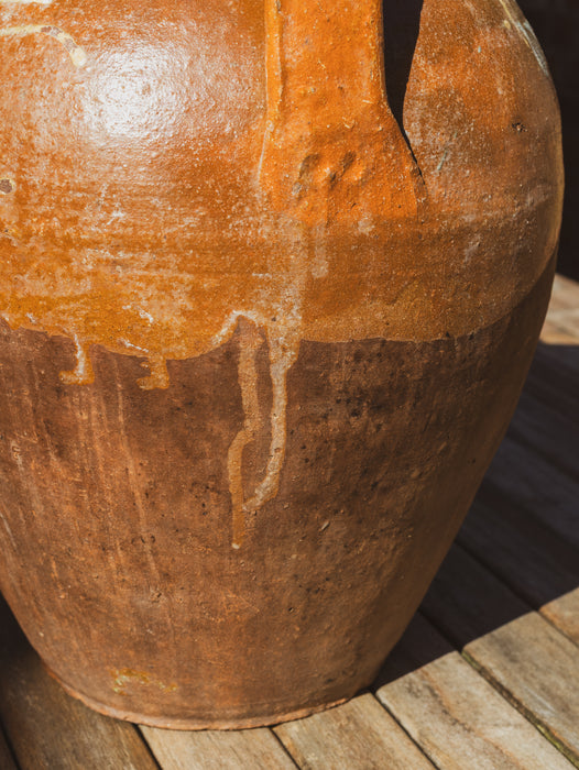 Large Eastern European Peasant Pot 1 - Part Glazed Ochre & Green