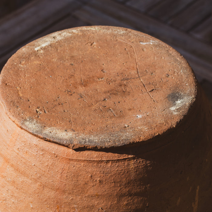 Large Eastern European Peasant Pot 1 - Part Glazed Ochre & Green