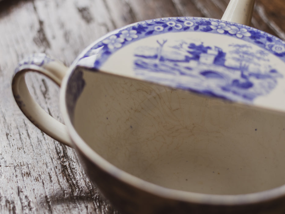 Antique Spode Feeding Cup - Blue & White "Tower" Pattern - Mid 19th Century