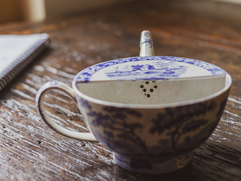 Antique Spode Feeding Cup - Blue & White "Tower" Pattern - Mid 19th Century
