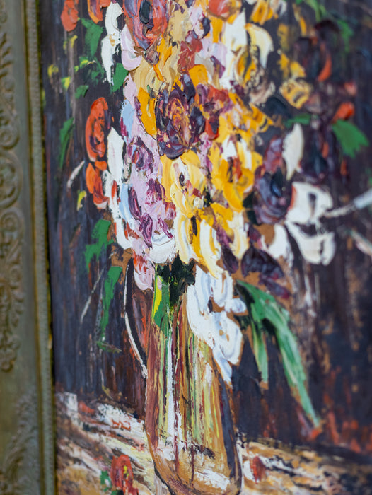 Large Antique French Floral Still Life Oil Painting on Board - Pierre Pavone, Early 20th Century