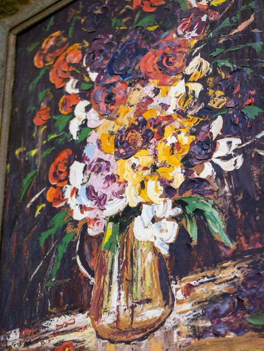 Large Antique French Floral Still Life Oil Painting on Board - Pierre Pavone, Early 20th Century