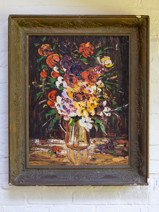 Large Antique French Floral Still Life Oil Painting on Board - Pierre Pavone, Early 20th Century