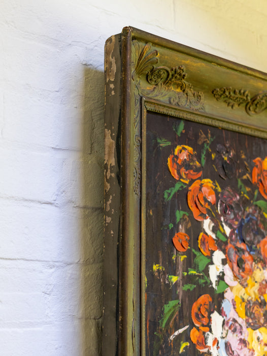 Large Antique French Floral Still Life Oil Painting on Board - Pierre Pavone, Early 20th Century