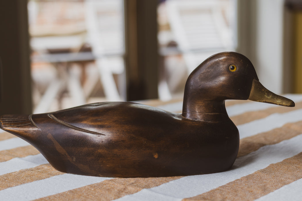 Vintage Decoy Duck - Solid Wood with Brass Beak