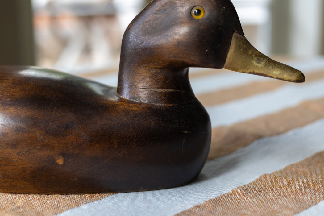 Vintage Decoy Duck - Solid Wood with Brass Beak