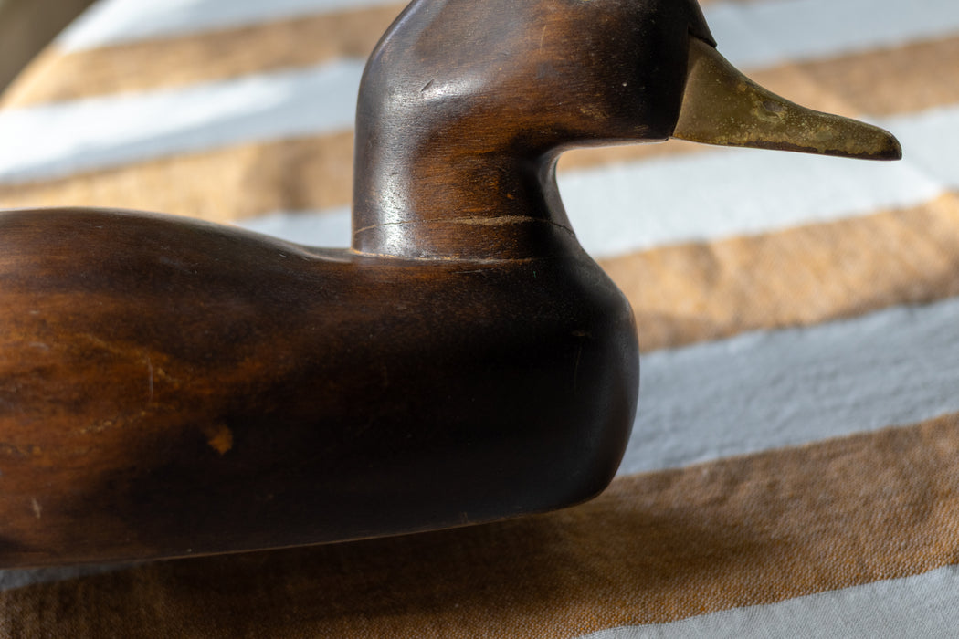 Vintage Decoy Duck - Solid Wood with Brass Beak