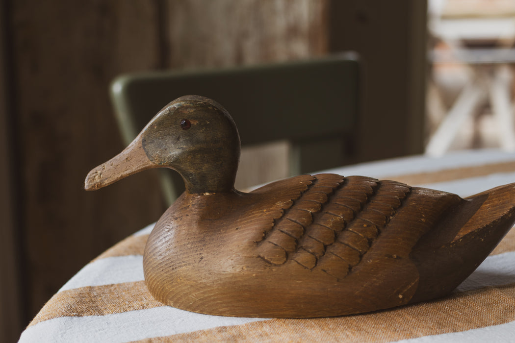 Vintage Decoy Duck - Solid Wood Hand-Carved