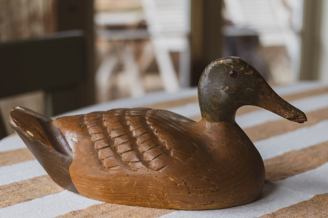 Vintage Decoy Duck - Solid Wood Hand-Carved