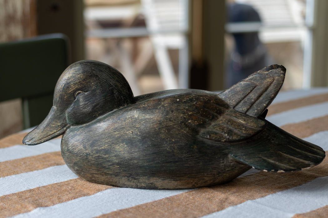 Vintage Decoy Duck - Teal & Gold Painted Wood