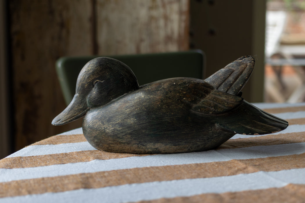 Vintage Decoy Duck - Teal & Gold Painted Wood