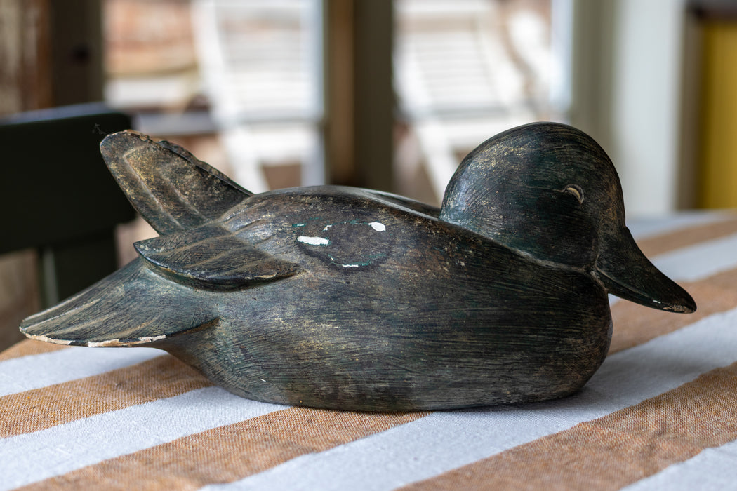 Vintage Decoy Duck - Teal & Gold Painted Wood