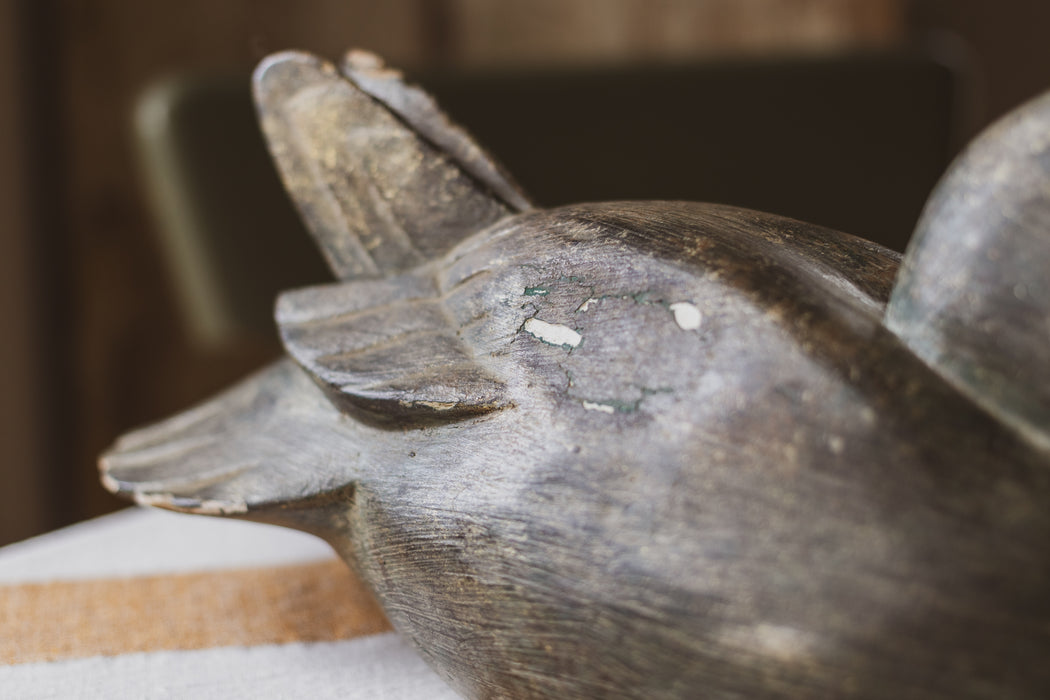 Vintage Decoy Duck - Teal & Gold Painted Wood