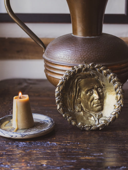 Vintage Solid Brass Small Wall Hanging Plate Embossed with Male Face