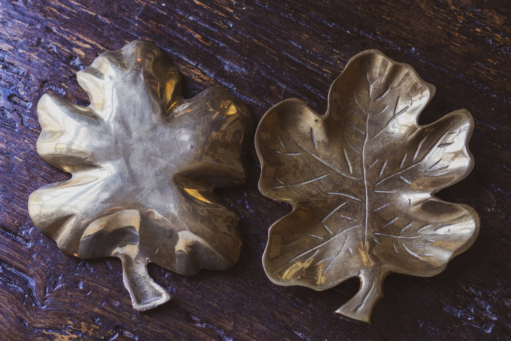 Vintage Solid Brass 'Leaf' Trinket Dishes (Price for Pair)