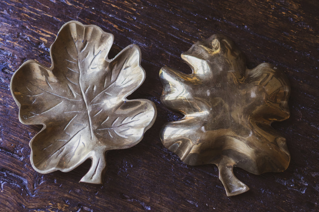 Vintage Solid Brass 'Leaf' Trinket Dishes (Price for Pair)